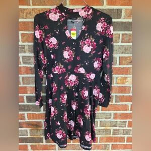 Joe Boxer Women's Black & Pink Long Sleeved Floral Dress Size 2X